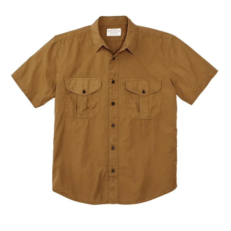 Men‘s s Washed Short Sleeve Feather Cloth Shirt - Gold Ochre - Small