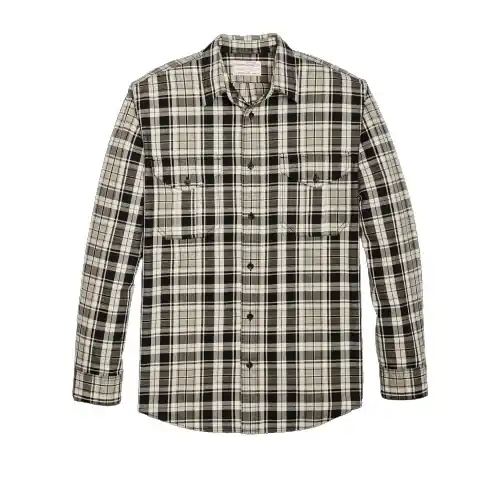 Men‘s Light Weight Alaskan Guide Shirt - Cream/Black/Gray Plaid - Medium
