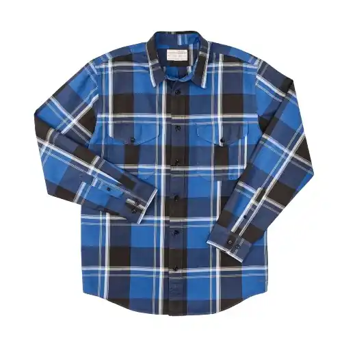 Men‘s Light Weight Alaskan Guide Shirt - Blue Faded/Black/White Plaid - Medium