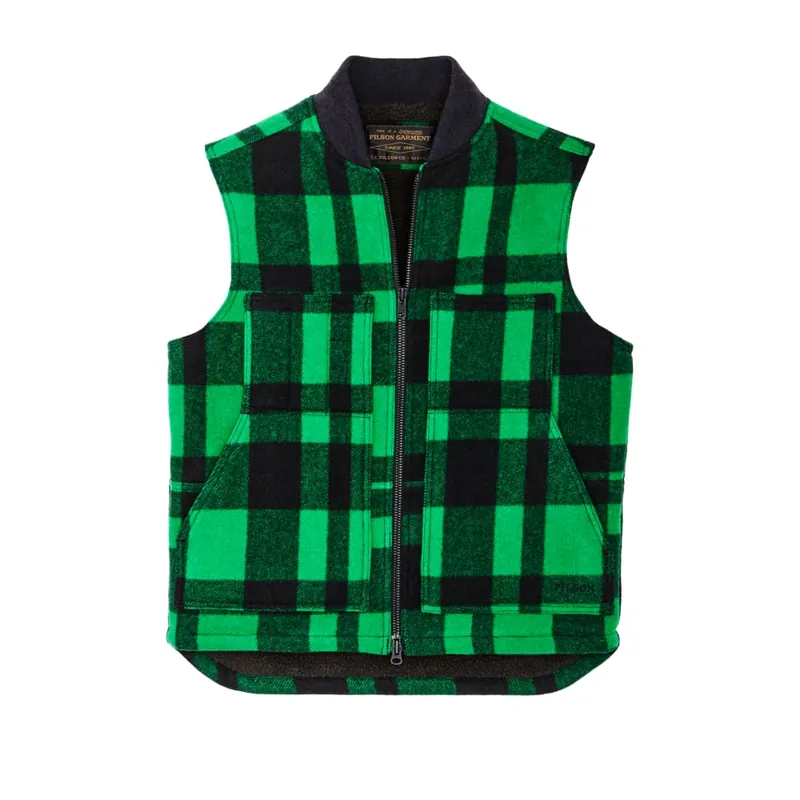 Men‘s Lined Mackinaw Wool Work Vest - Acid Green/Black Plaid - XL