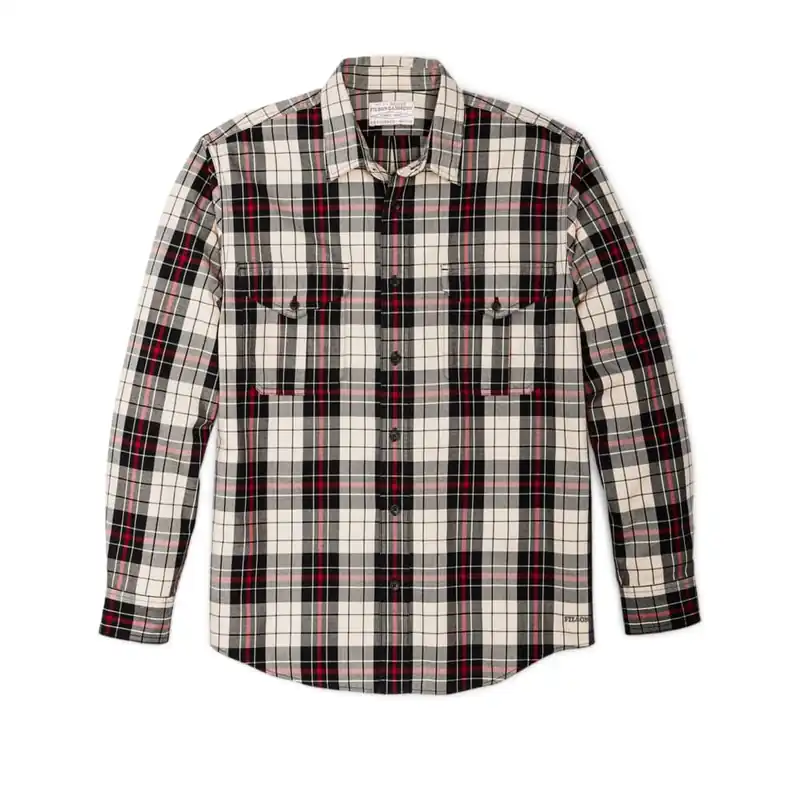 Men‘s Light Weight Alaskan Guide Shirt - Off White/Black Red - Medium