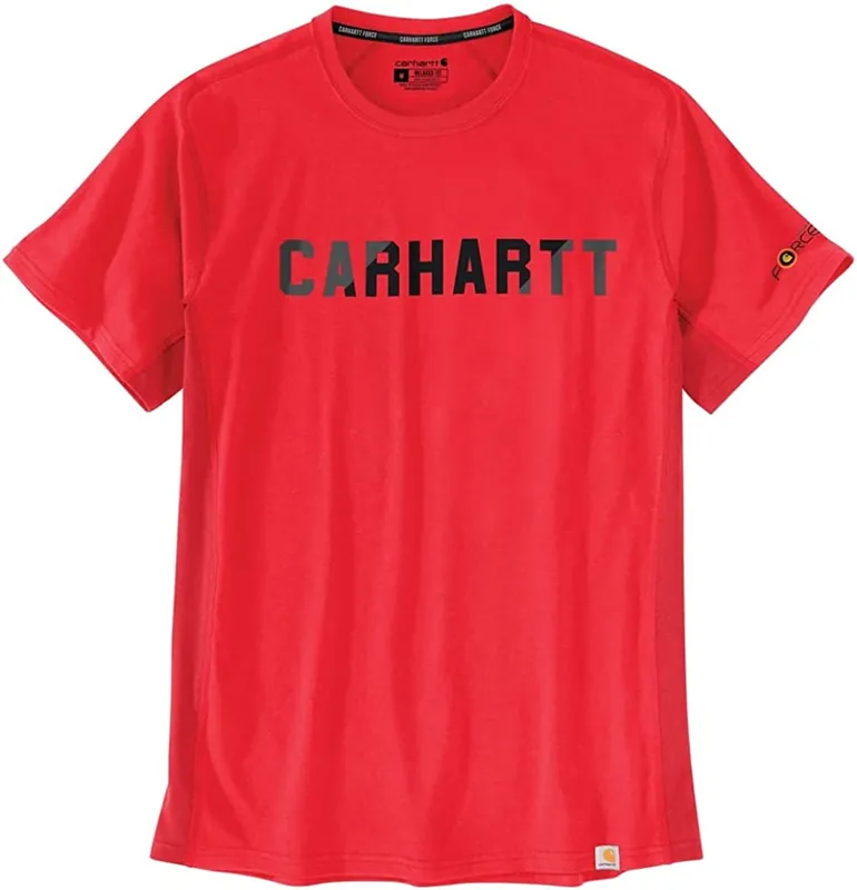 Men‘s Force Relaxed Fit Midweight Short Sleeve Block Logo Graphic T Shirt - Fire Red - Small
