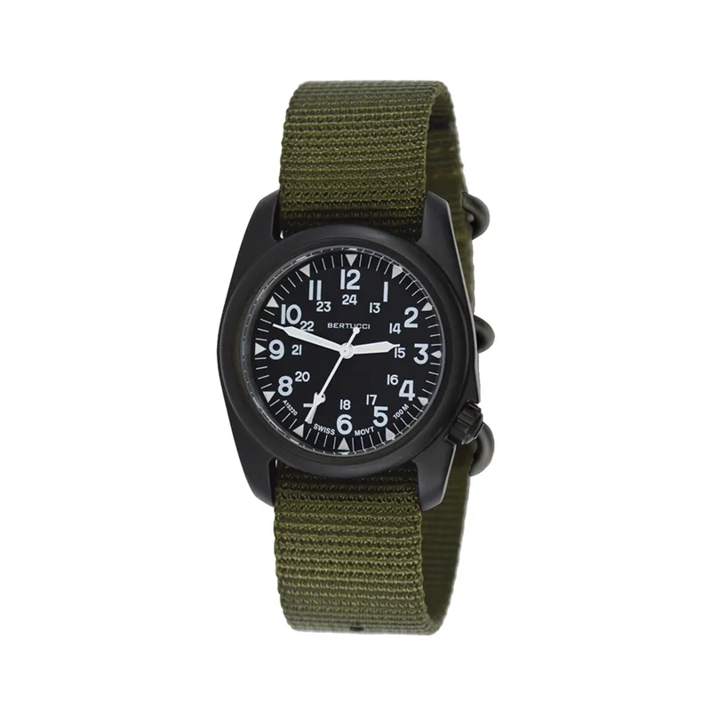 A-2s Vintage - Black Dial Black Pvd Case- 123b Defender Olive Nylon Band