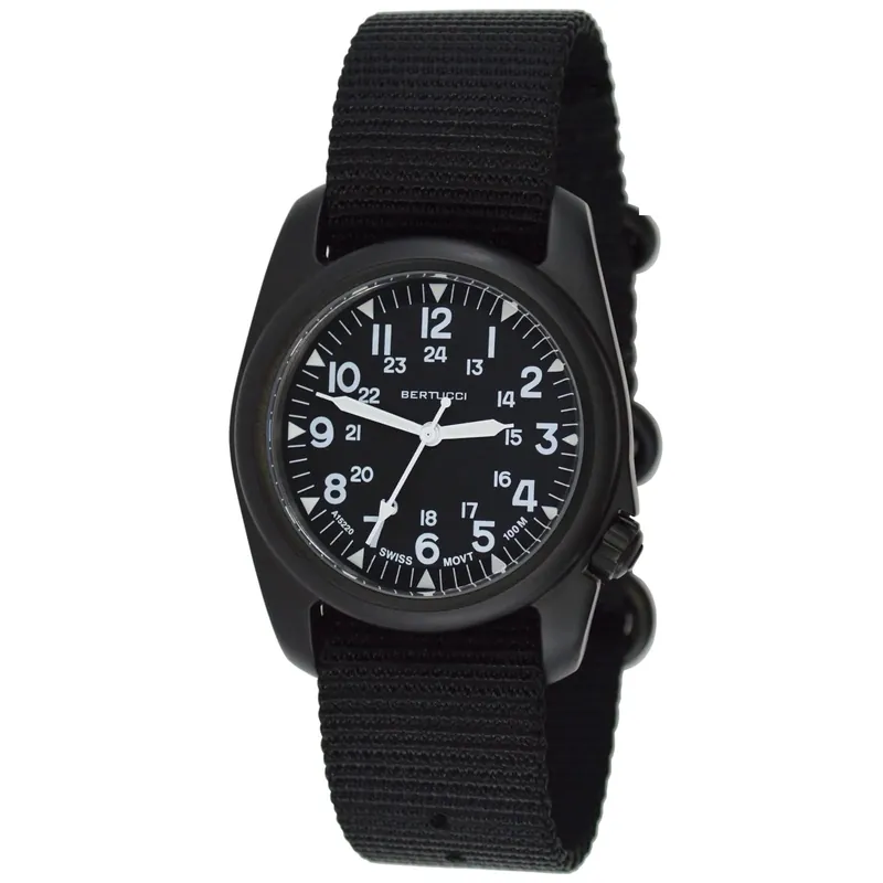 A-2s Vintage - Black Dial Black Pvd Case- 95b Black Nylon Band