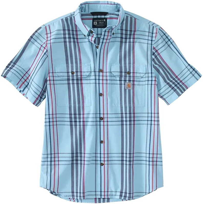 Men‘s Loose Fit Midweight Ss Plaid Shirt - Powder Blue - L-TLL
