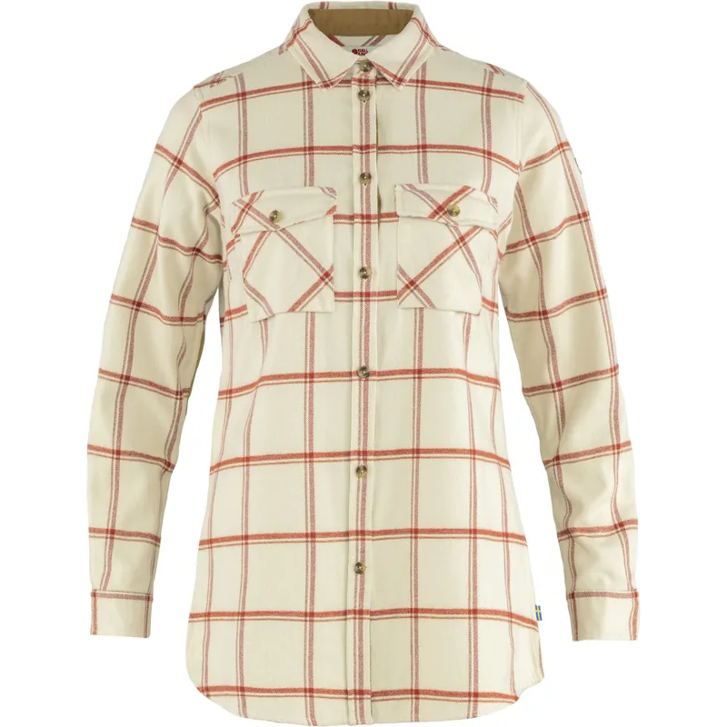 Women‘s Ovik Twill Shirt Ls - Chalk White-cabin Red - 2XS