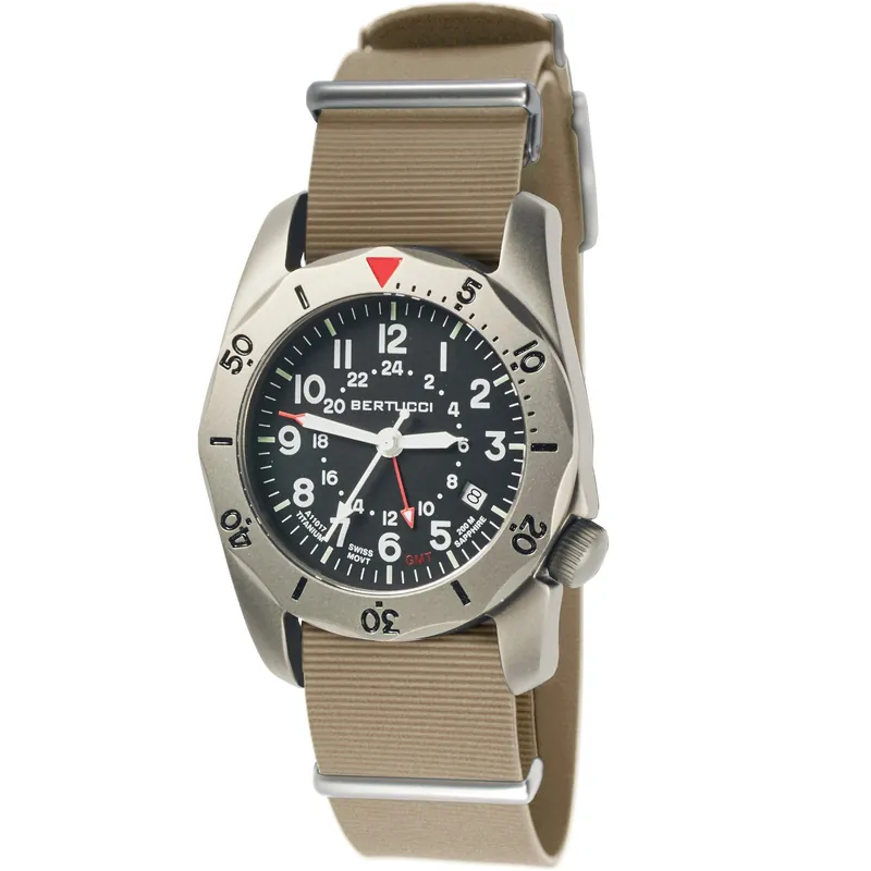 A-2tr Field Pro Gmt - Black Dial- 332 Khaki Italian Rubber Nato Band