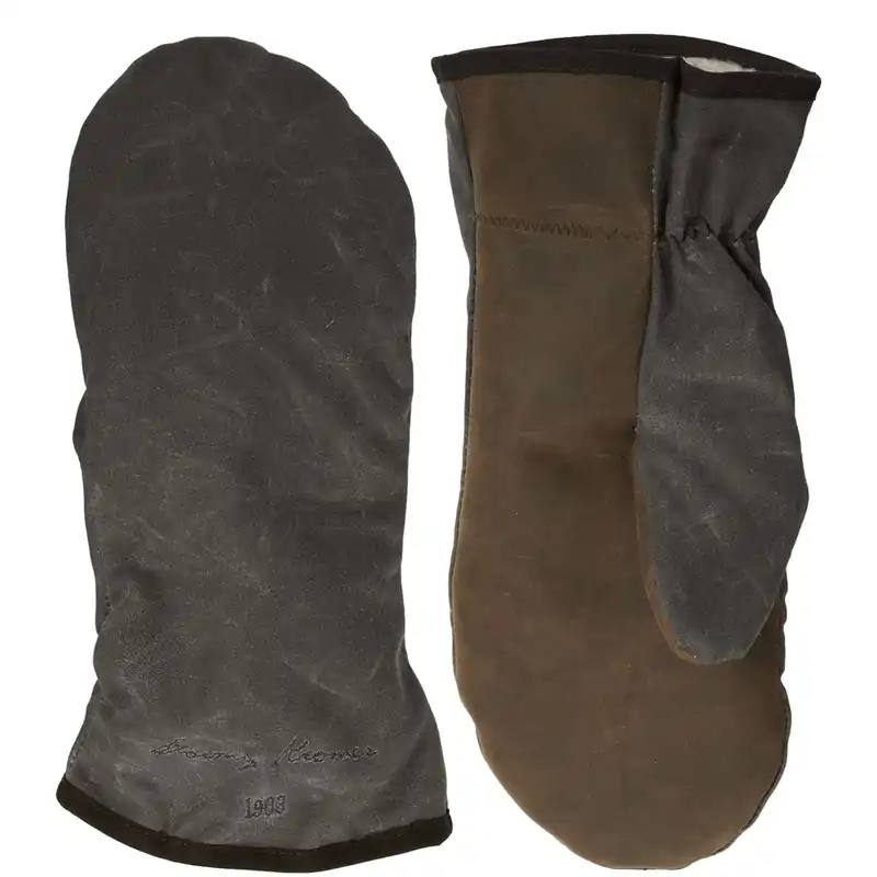 Waxed Cotton Tough Mitts - Charcoal/dk Leather - Small