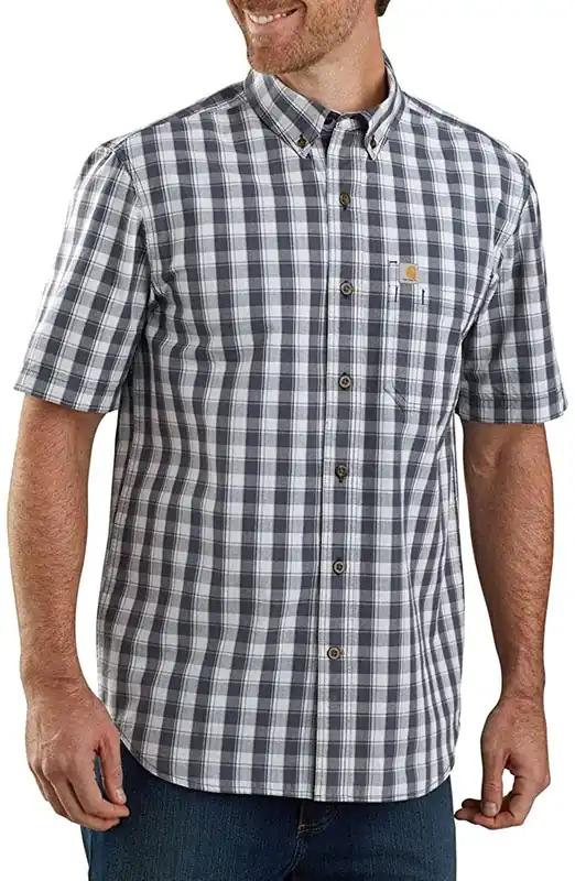 Men‘s Relaxed Fit Lightweight Short-sleeve Button-front Plaid Shirt - Navy - Small