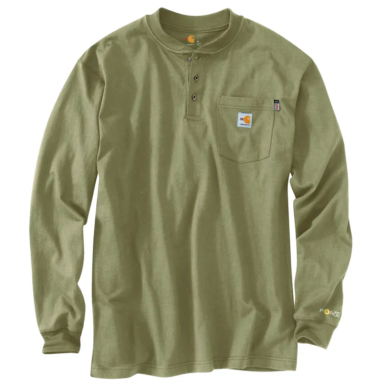 Men‘s Flame Resitant Force Cotton Long Sleeve Henley - Khaki - XL Regular