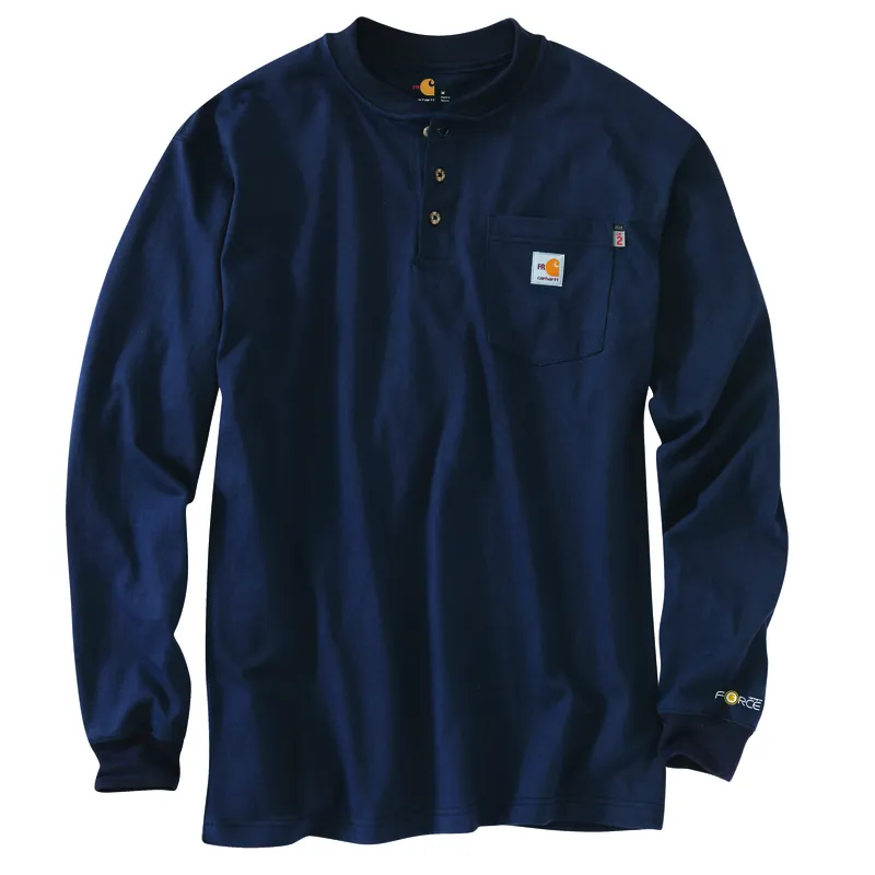 Men‘s Flame Resitant Force Cotton Long Sleeve Henley - Dark Navy - Large Tall