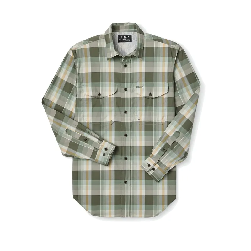 Men‘s Twin Lakes Sport Shirt - Olive/White/Gold Plaid - Small