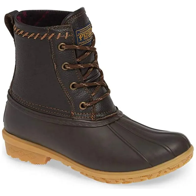 Women‘s Leather Upper Short Duck Boot - Brown - 10