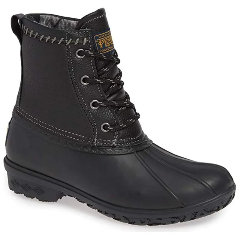 Women‘s Leather Upper Short Duck Boot - Black - 8