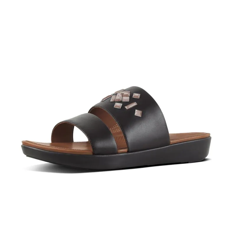 Women‘s Delta Leather Slide Sandals - Crystal - Black - 7